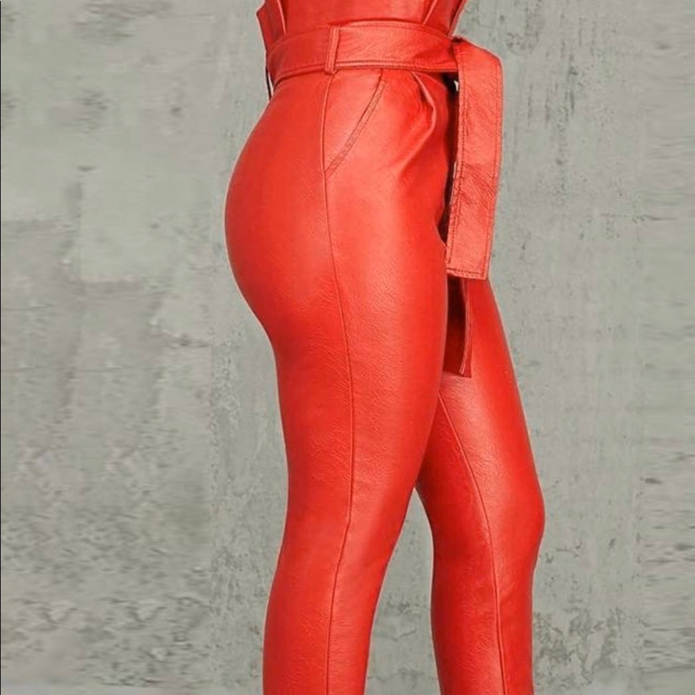 Paperbag High Waist Belted PU Pants Size Large - Picture 3 of 4